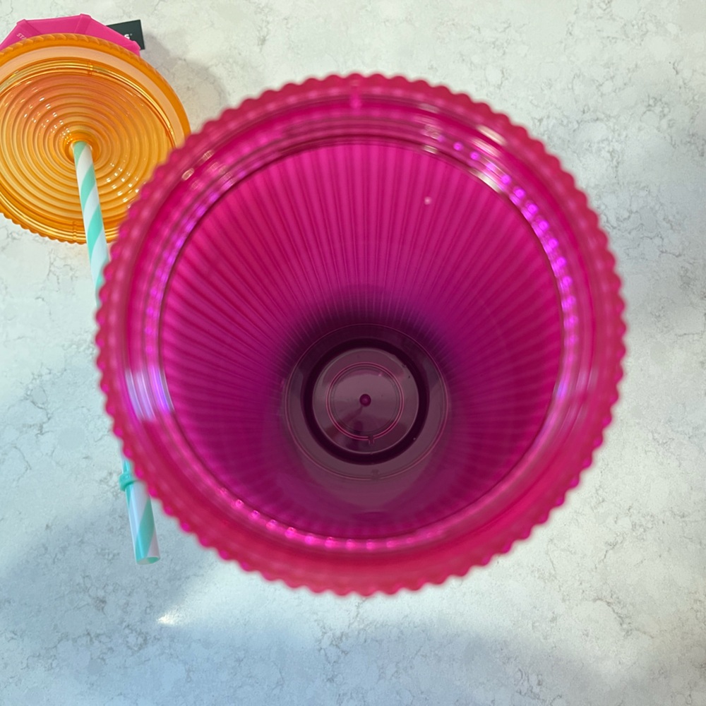 Starbucks 24 oz Pink Teal Ombré Tumbler w/ Pink Umbrella Straw Topper - Picture 6 of 7